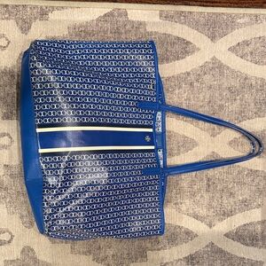 Tory Burch Blue and White Geometric Tote